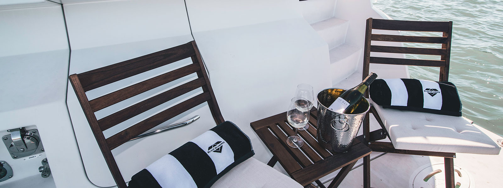 Casual chairs aboard yacht at stern
