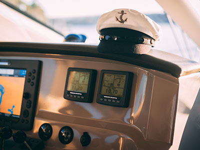 Captains hat and bridge controls