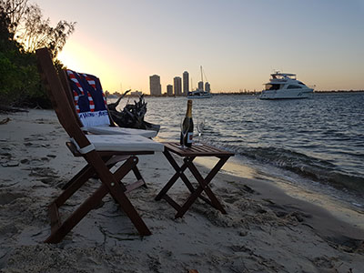 Picnic on the shore at dusk
